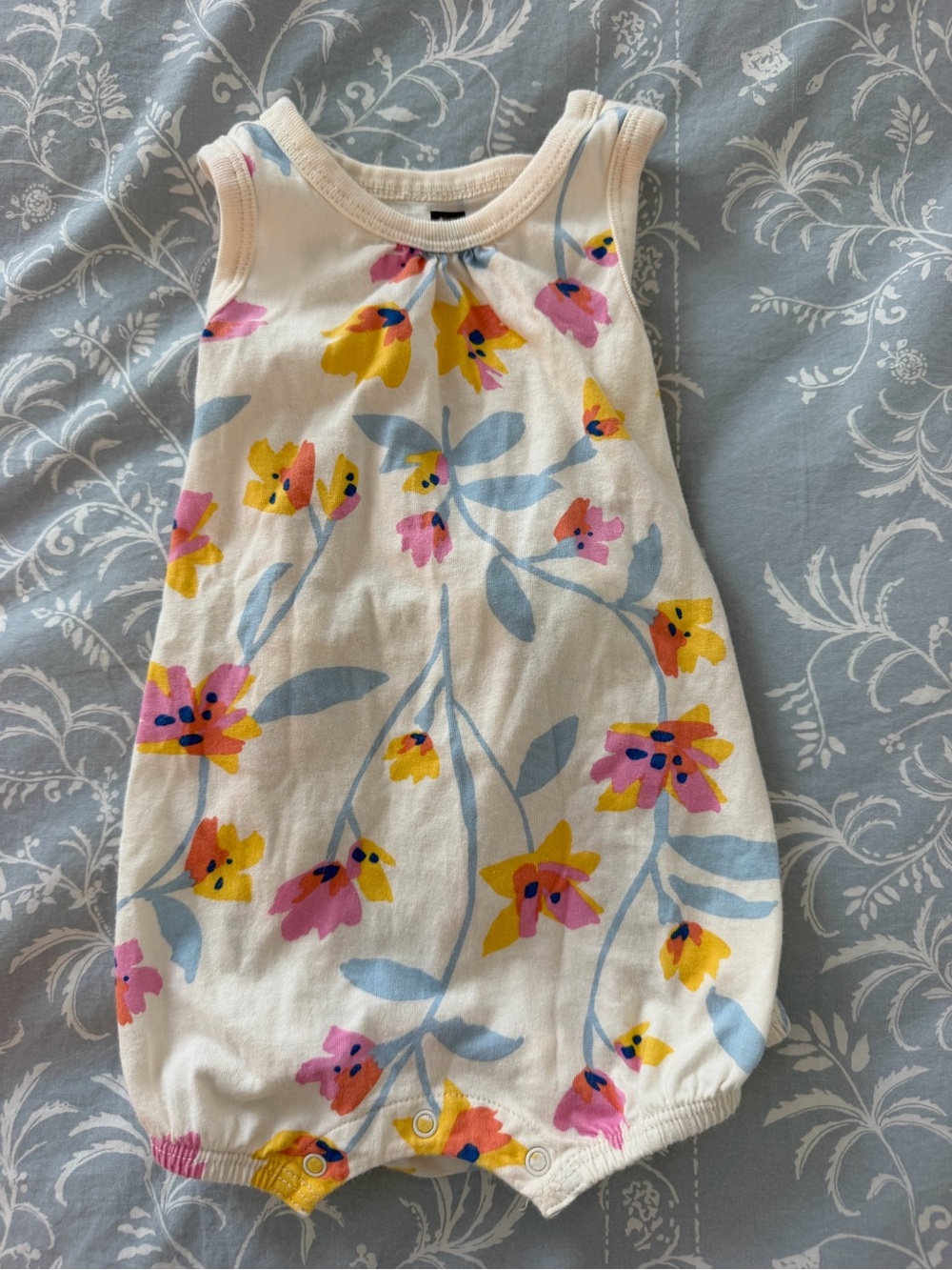 Tea Collection Baby Floral Tank Romper in White with Pink & Yellow Flowers